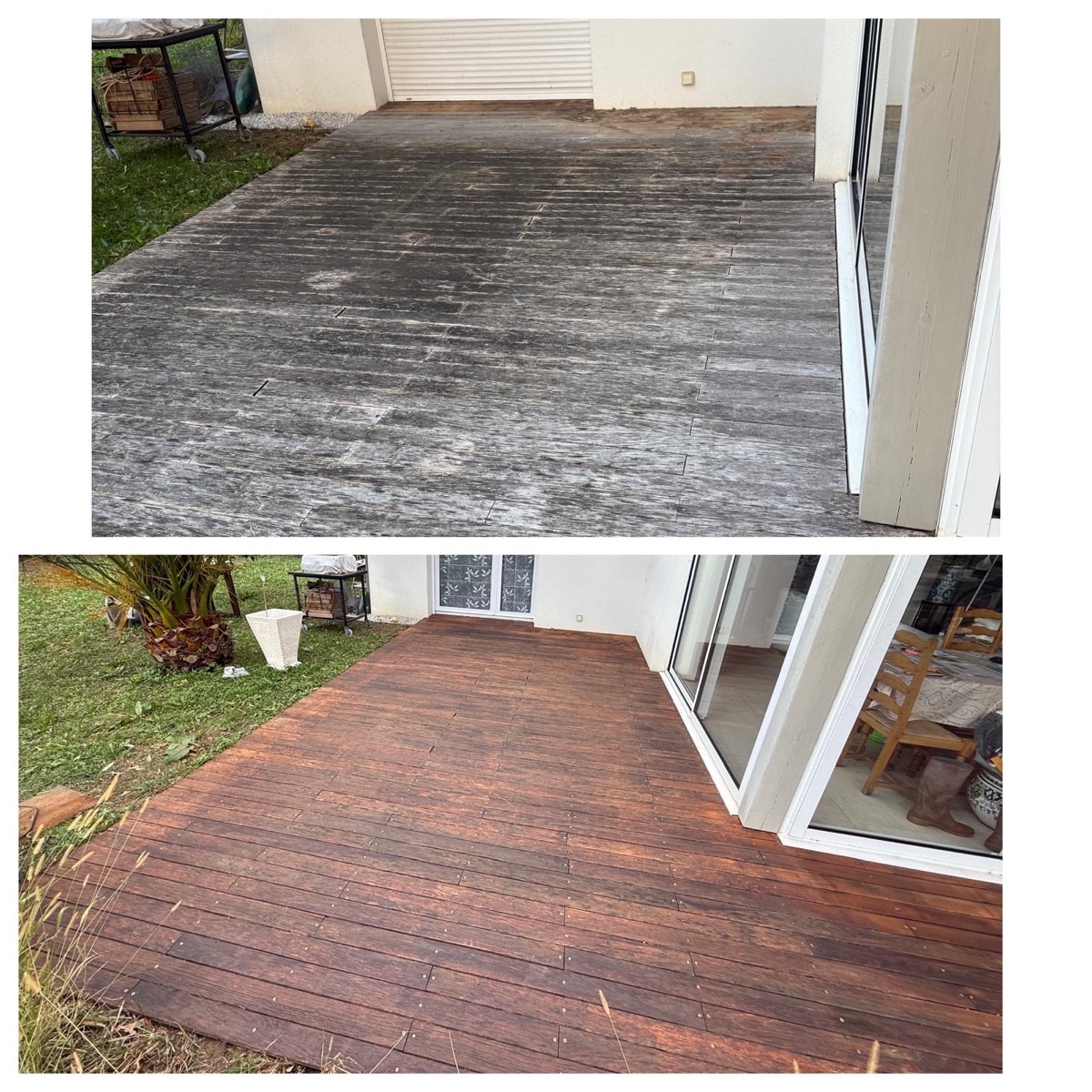 Avant/Après — Nettoyage terrasse en cours