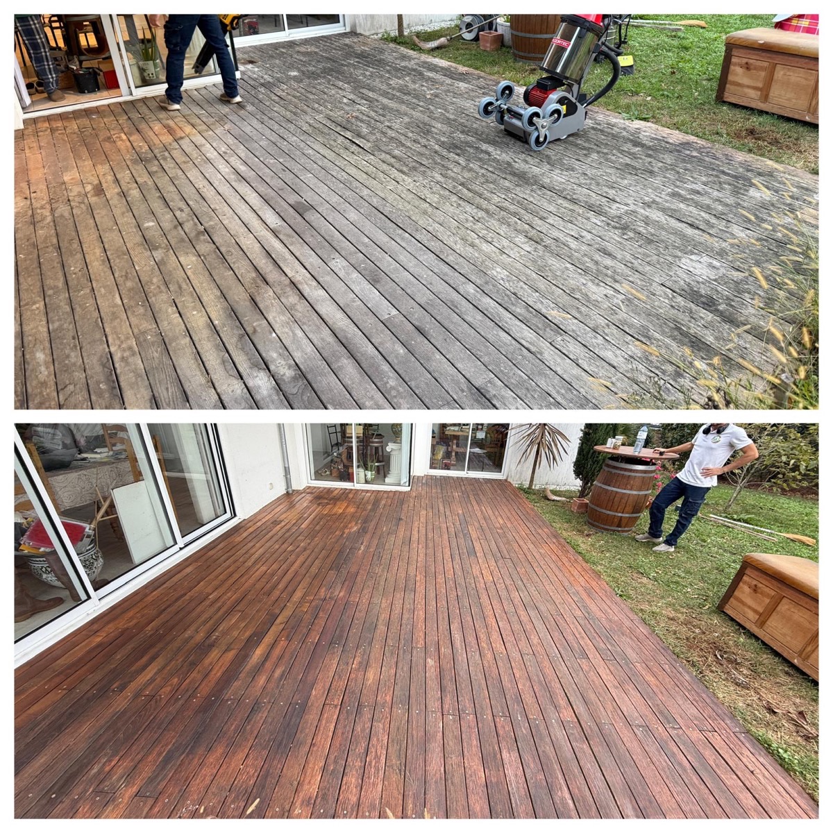 Avant/Après — Grande terrasse bois nettoyée par CleanTwood
