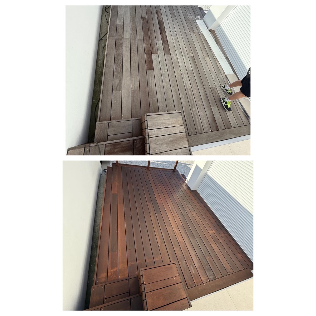 Nettoyage Terrasse Bois à Bayonne — Avant et après nettoyage petite terrasse bois